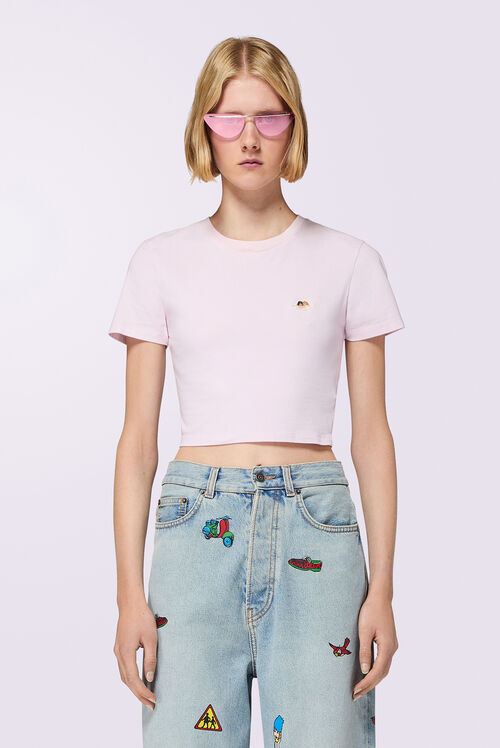 Angels Patch Cropped T-Shirt Pink